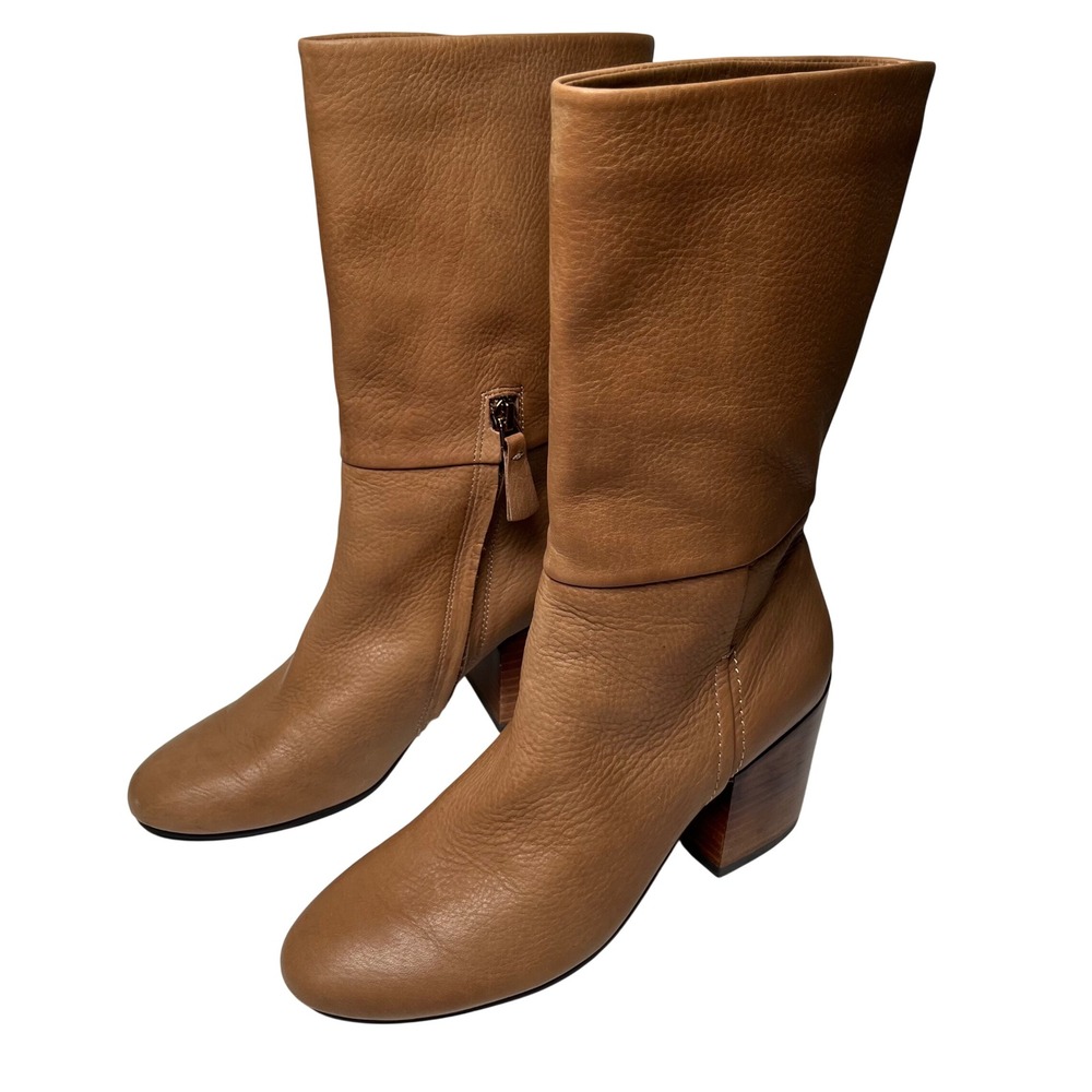 Naked Feet Aquari Boots Women's 6M Tan Leather Mid Calf Block Heel Supple Smooth